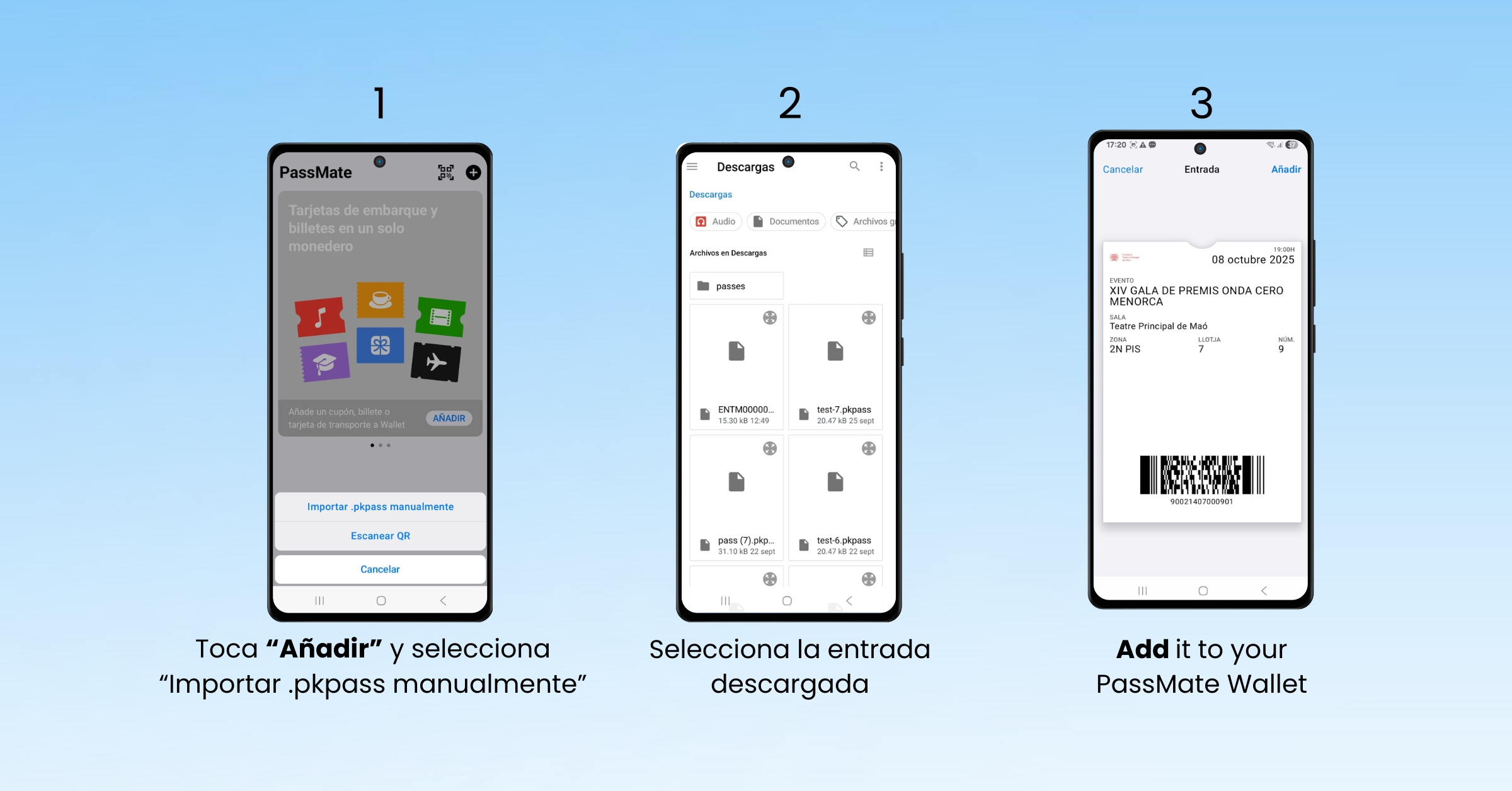 Cómo añadir tu entrada a PassMate